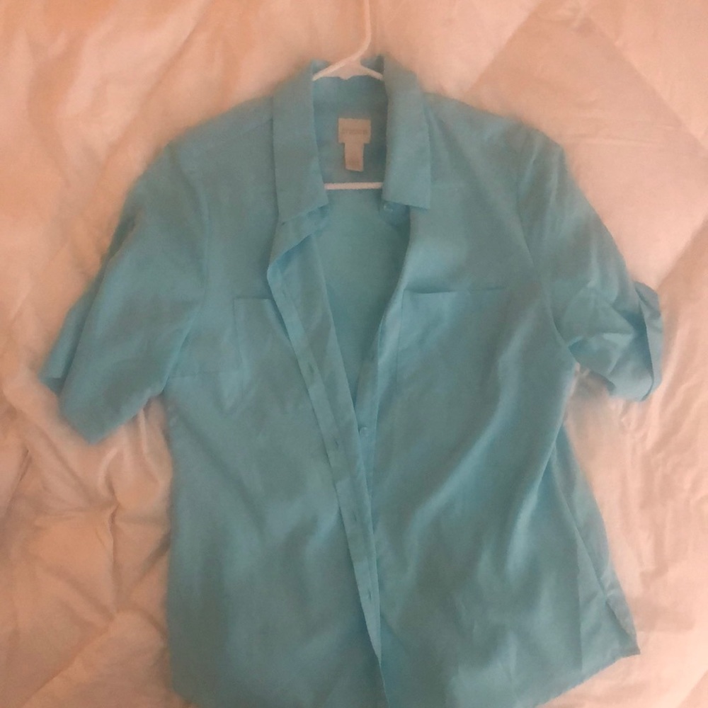 Chico’s size 0 sky blue short sleeve shirt.